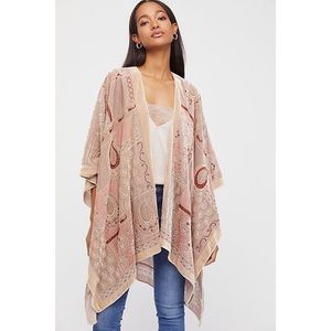 Free People Dark Paradise Velvet Kimono Pink OS